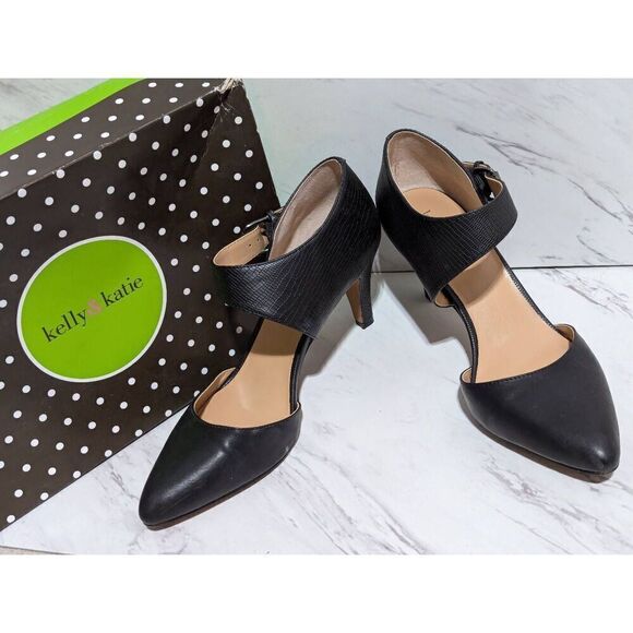 Kelly & Katie Women's Black Solid Ankle Strap Faux Leather 3" Heels Size 8M - Picture 1 of 9